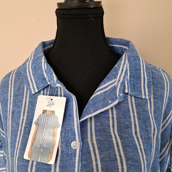 ❤️ NWT Jachs Girlfriend Short Sleeved Linen Blend Blouse XXL Striped Lightwe… - Picture 8 of 14
